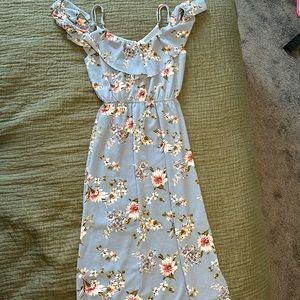 Long dress, floral pattern, spaghetti strap, off the shoulder, size S